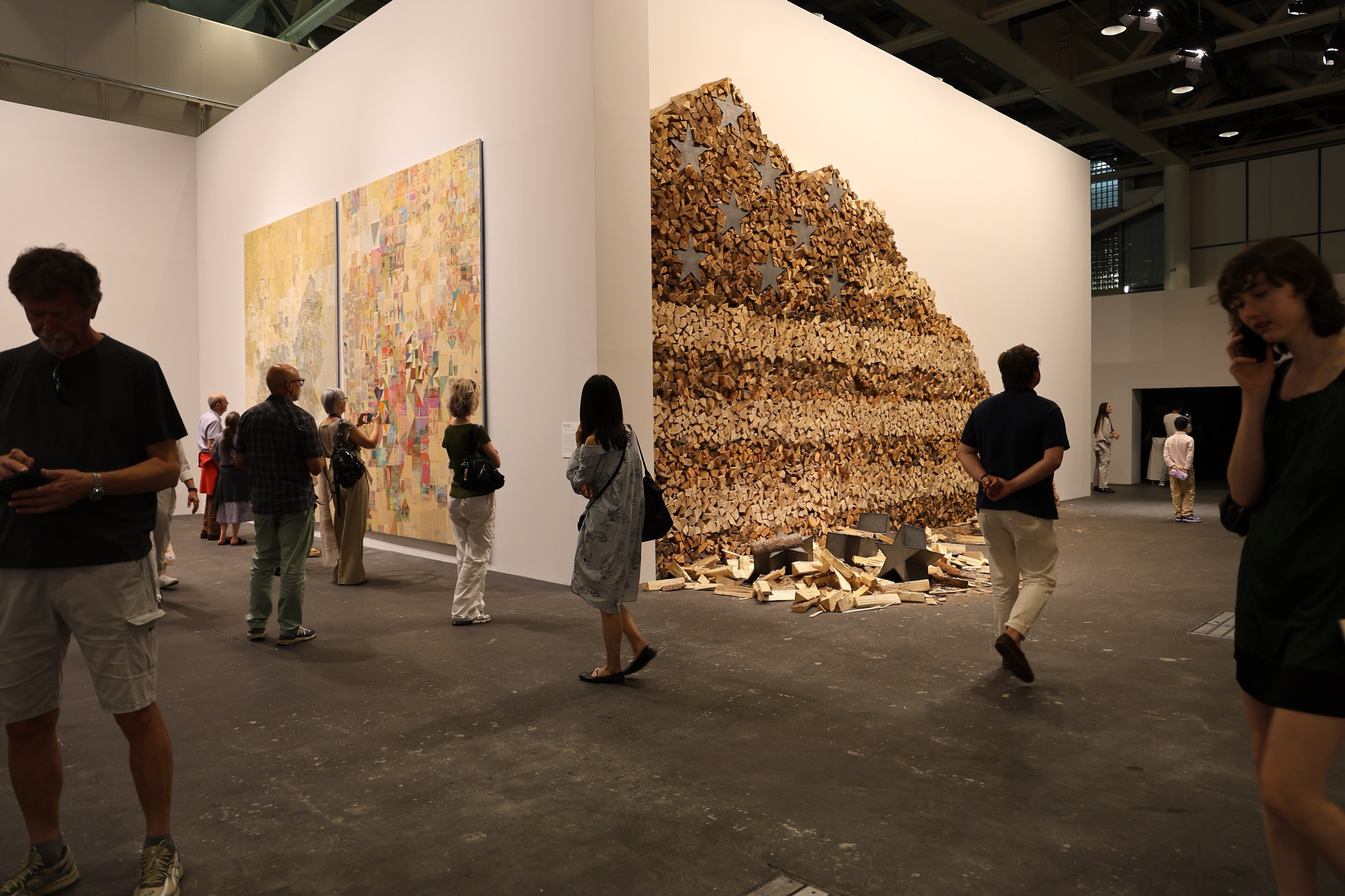 Visitors viewing monumental works in the Unlimited sector at Art Basel